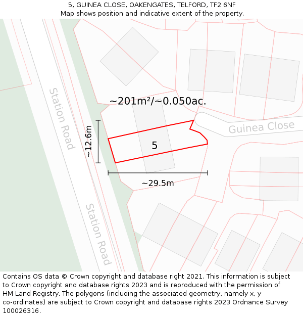 5, GUINEA CLOSE, OAKENGATES, TELFORD, TF2 6NF: Plot and title map