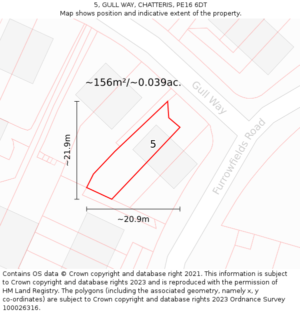 5, GULL WAY, CHATTERIS, PE16 6DT: Plot and title map