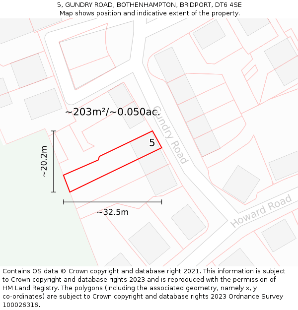 5, GUNDRY ROAD, BOTHENHAMPTON, BRIDPORT, DT6 4SE: Plot and title map
