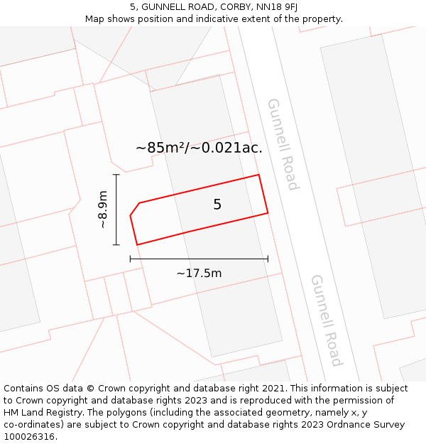 5, GUNNELL ROAD, CORBY, NN18 9FJ: Plot and title map