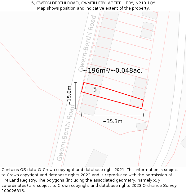 5, GWERN BERTHI ROAD, CWMTILLERY, ABERTILLERY, NP13 1QY: Plot and title map