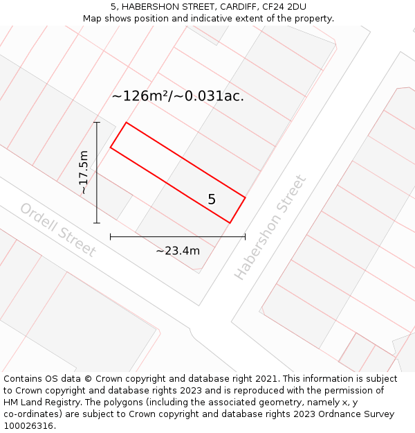 5, HABERSHON STREET, CARDIFF, CF24 2DU: Plot and title map