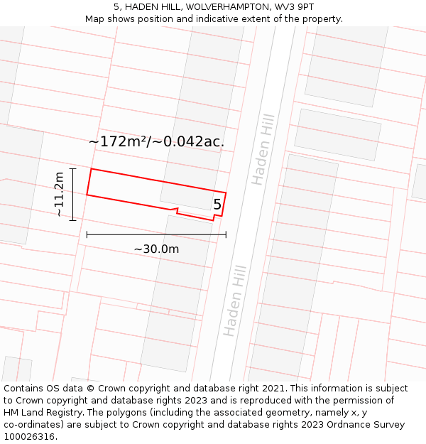 5, HADEN HILL, WOLVERHAMPTON, WV3 9PT: Plot and title map