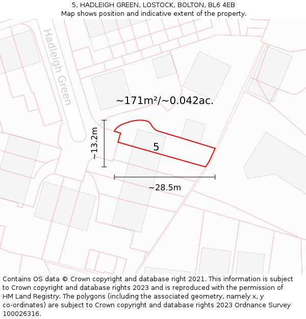 5, HADLEIGH GREEN, LOSTOCK, BOLTON, BL6 4EB: Plot and title map