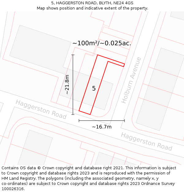 5, HAGGERSTON ROAD, BLYTH, NE24 4GS: Plot and title map