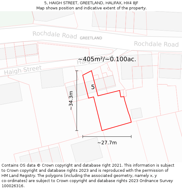 5, HAIGH STREET, GREETLAND, HALIFAX, HX4 8JF: Plot and title map