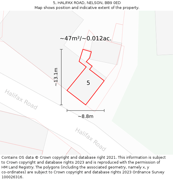 5, HALIFAX ROAD, NELSON, BB9 0ED: Plot and title map