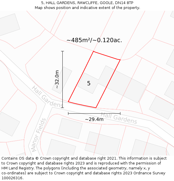 5, HALL GARDENS, RAWCLIFFE, GOOLE, DN14 8TP: Plot and title map