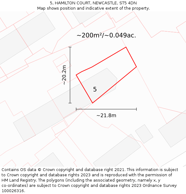 5, HAMILTON COURT, NEWCASTLE, ST5 4DN: Plot and title map