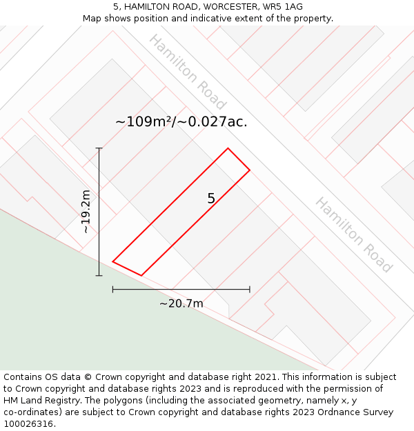 5, HAMILTON ROAD, WORCESTER, WR5 1AG: Plot and title map