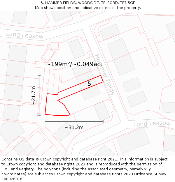 5, HAMMER FIELDS, WOODSIDE, TELFORD, TF7 5GF: Plot and title map