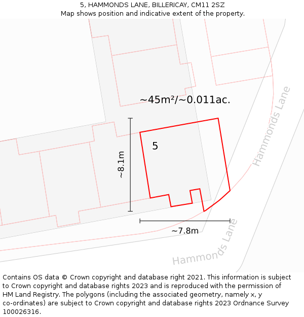 5, HAMMONDS LANE, BILLERICAY, CM11 2SZ: Plot and title map