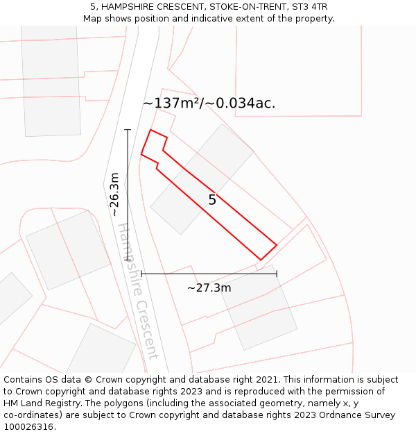 5, HAMPSHIRE CRESCENT, STOKE-ON-TRENT, ST3 4TR: Plot and title map
