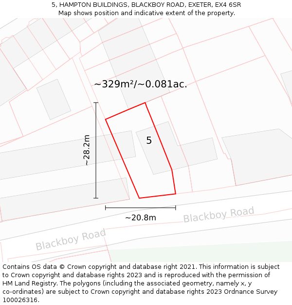 5, HAMPTON BUILDINGS, BLACKBOY ROAD, EXETER, EX4 6SR: Plot and title map