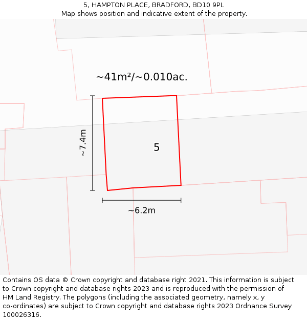 5, HAMPTON PLACE, BRADFORD, BD10 9PL: Plot and title map