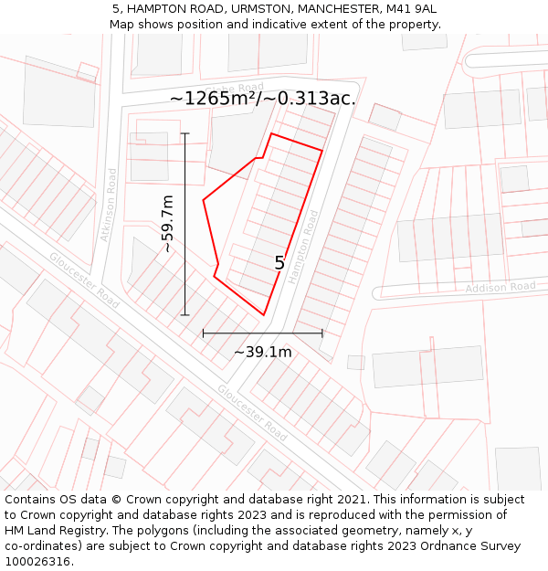 5, HAMPTON ROAD, URMSTON, MANCHESTER, M41 9AL: Plot and title map