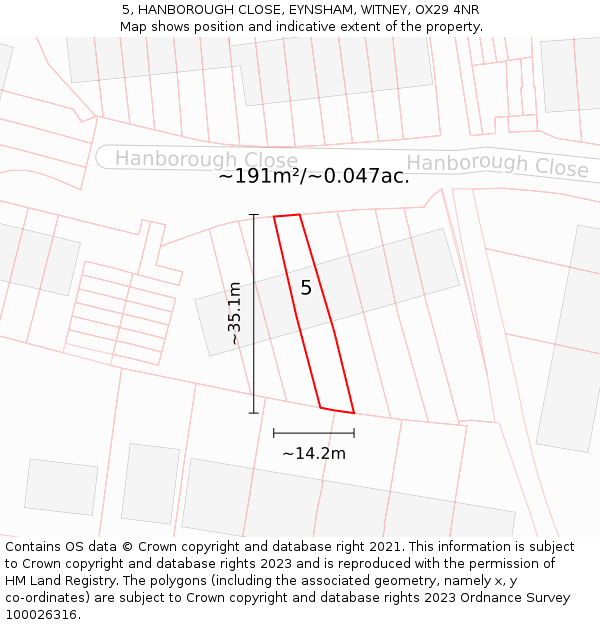 5, HANBOROUGH CLOSE, EYNSHAM, WITNEY, OX29 4NR: Plot and title map