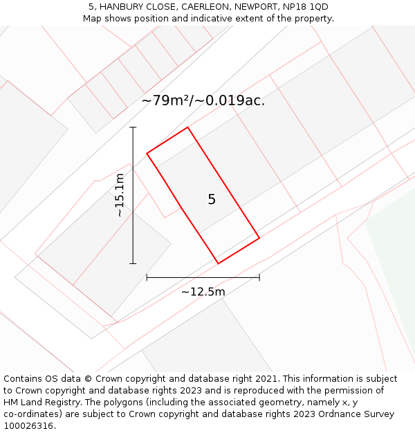 5, HANBURY CLOSE, CAERLEON, NEWPORT, NP18 1QD: Plot and title map