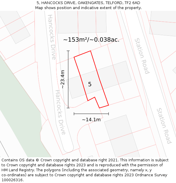 5, HANCOCKS DRIVE, OAKENGATES, TELFORD, TF2 6AD: Plot and title map