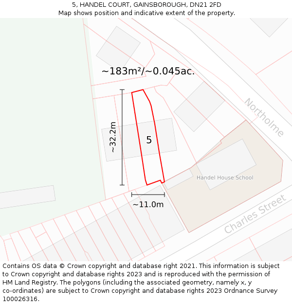 5, HANDEL COURT, GAINSBOROUGH, DN21 2FD: Plot and title map