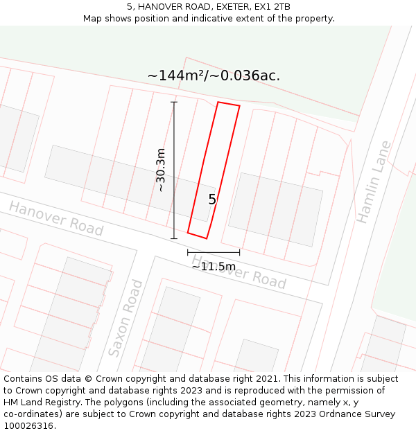 5, HANOVER ROAD, EXETER, EX1 2TB: Plot and title map
