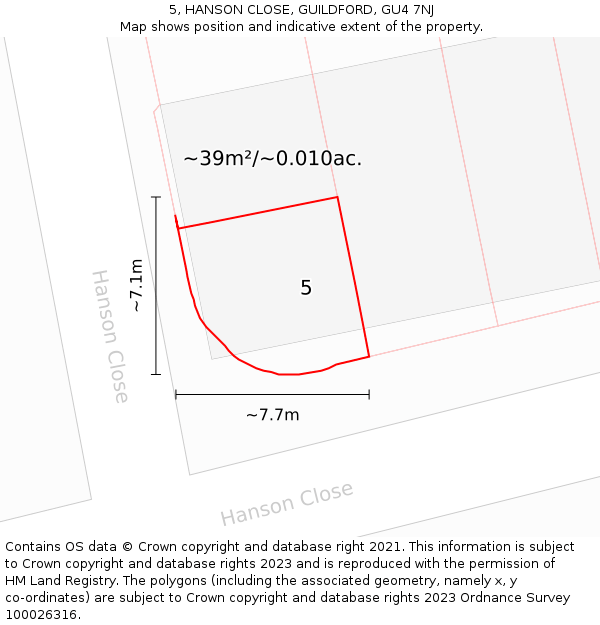 5, HANSON CLOSE, GUILDFORD, GU4 7NJ: Plot and title map