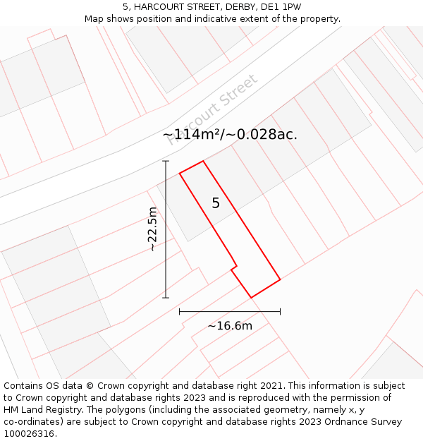 5, HARCOURT STREET, DERBY, DE1 1PW: Plot and title map