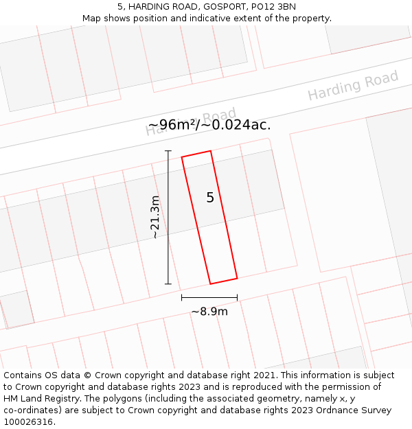 5, HARDING ROAD, GOSPORT, PO12 3BN: Plot and title map