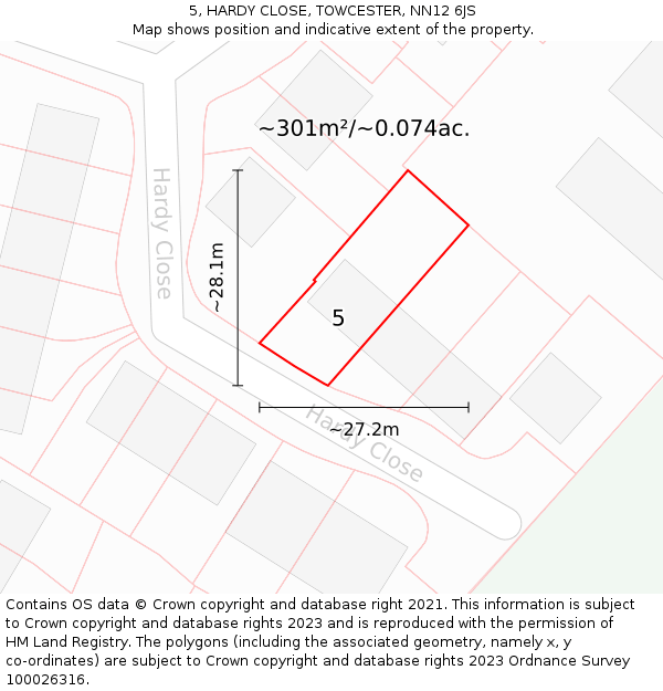 5, HARDY CLOSE, TOWCESTER, NN12 6JS: Plot and title map