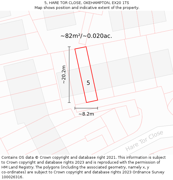 5, HARE TOR CLOSE, OKEHAMPTON, EX20 1TS: Plot and title map