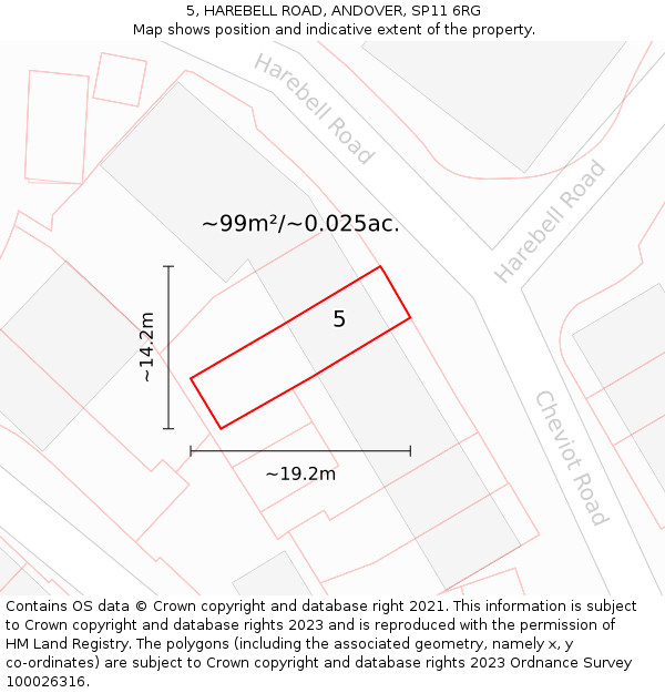 5, HAREBELL ROAD, ANDOVER, SP11 6RG: Plot and title map