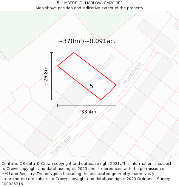 5, HAREFIELD, HARLOW, CM20 3EF: Plot and title map