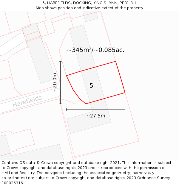 5, HAREFIELDS, DOCKING, KING'S LYNN, PE31 8LL: Plot and title map