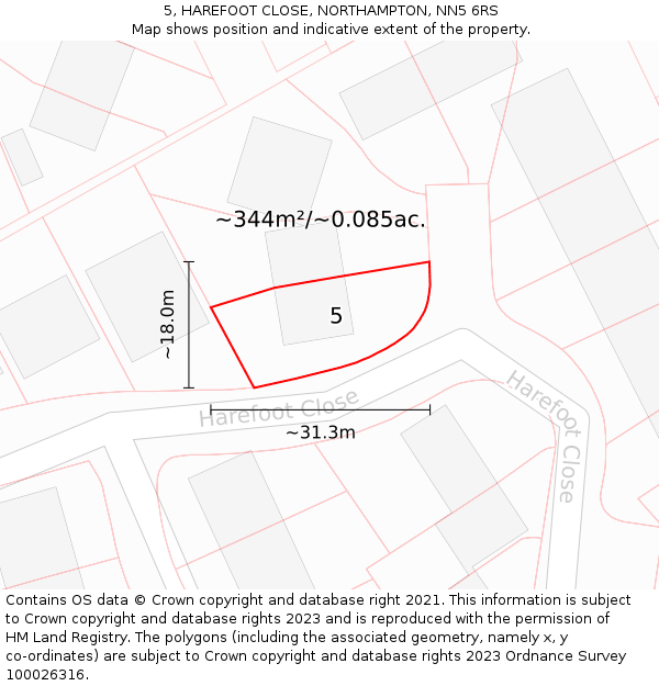 5, HAREFOOT CLOSE, NORTHAMPTON, NN5 6RS: Plot and title map