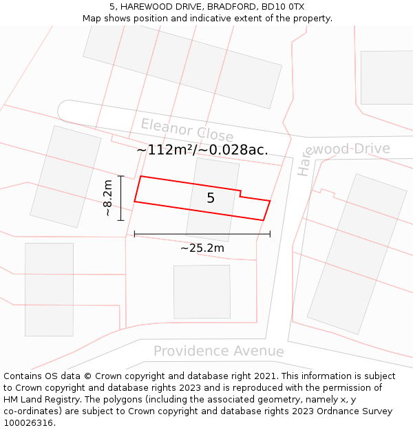 5, HAREWOOD DRIVE, BRADFORD, BD10 0TX: Plot and title map