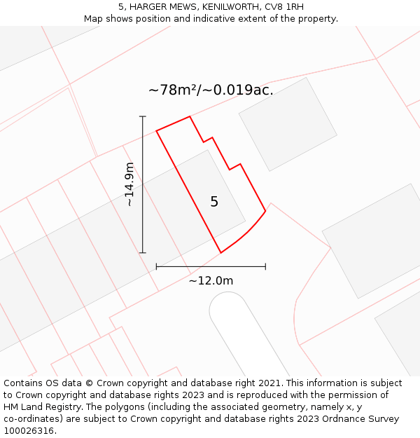 5, HARGER MEWS, KENILWORTH, CV8 1RH: Plot and title map