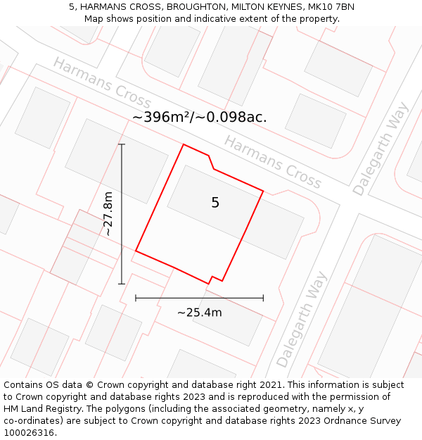 5, HARMANS CROSS, BROUGHTON, MILTON KEYNES, MK10 7BN: Plot and title map