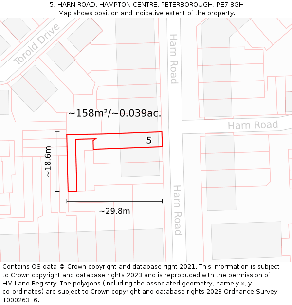 5, HARN ROAD, HAMPTON CENTRE, PETERBOROUGH, PE7 8GH: Plot and title map