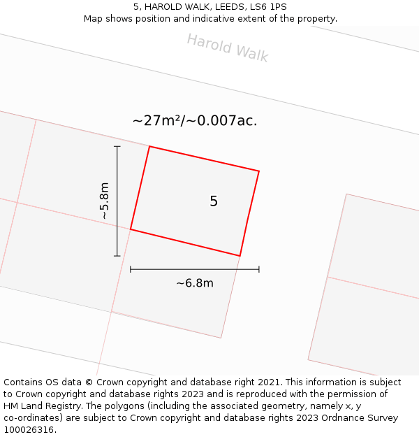 5, HAROLD WALK, LEEDS, LS6 1PS: Plot and title map