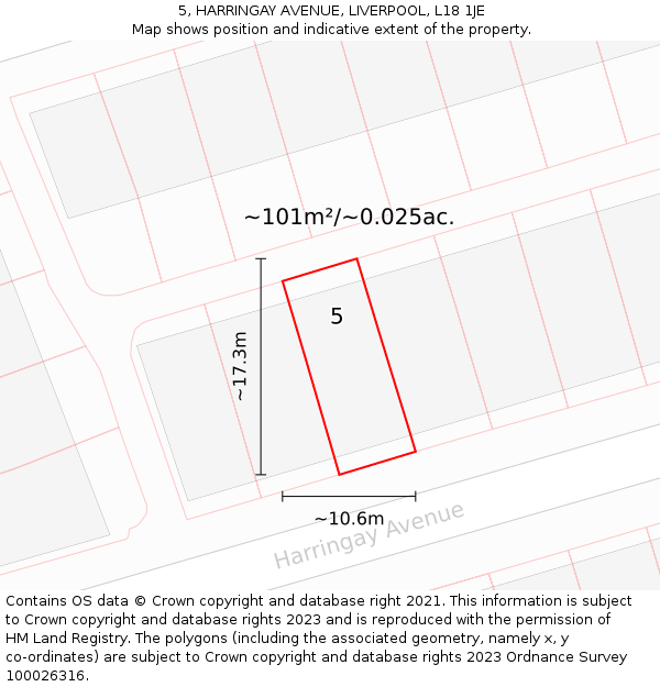 5, HARRINGAY AVENUE, LIVERPOOL, L18 1JE: Plot and title map