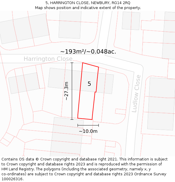 5, HARRINGTON CLOSE, NEWBURY, RG14 2RQ: Plot and title map