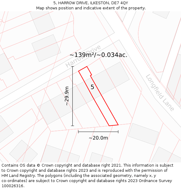 5, HARROW DRIVE, ILKESTON, DE7 4QY: Plot and title map