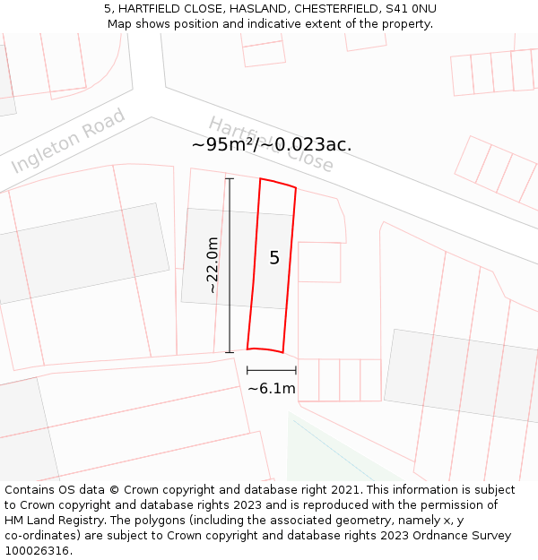 5, HARTFIELD CLOSE, HASLAND, CHESTERFIELD, S41 0NU: Plot and title map