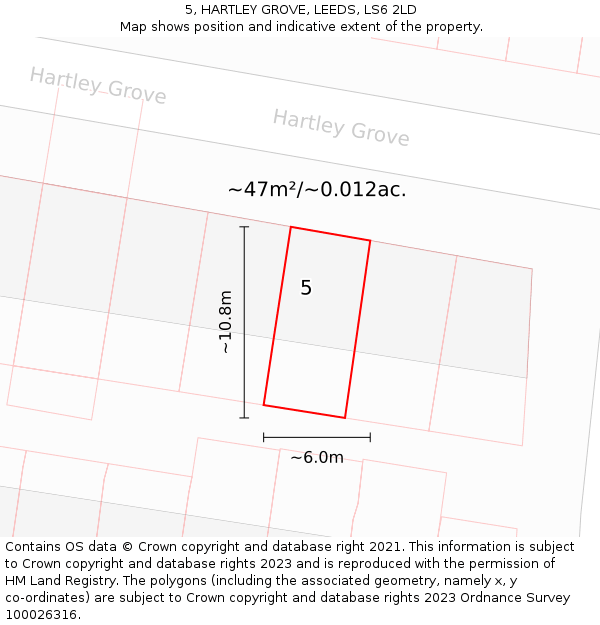 5, HARTLEY GROVE, LEEDS, LS6 2LD: Plot and title map