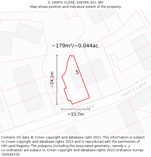 5, HARTS CLOSE, EXETER, EX1 3RY: Plot and title map
