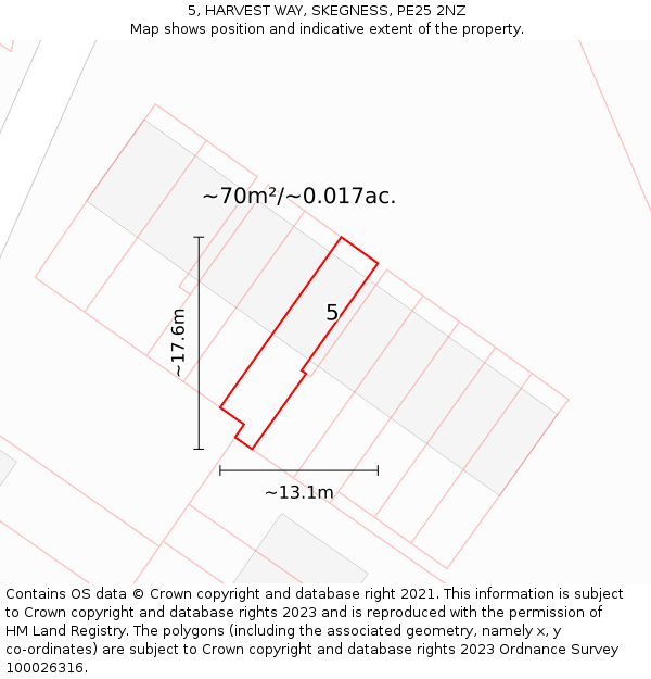 5, HARVEST WAY, SKEGNESS, PE25 2NZ: Plot and title map