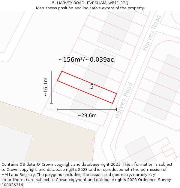 5, HARVEY ROAD, EVESHAM, WR11 3BQ: Plot and title map