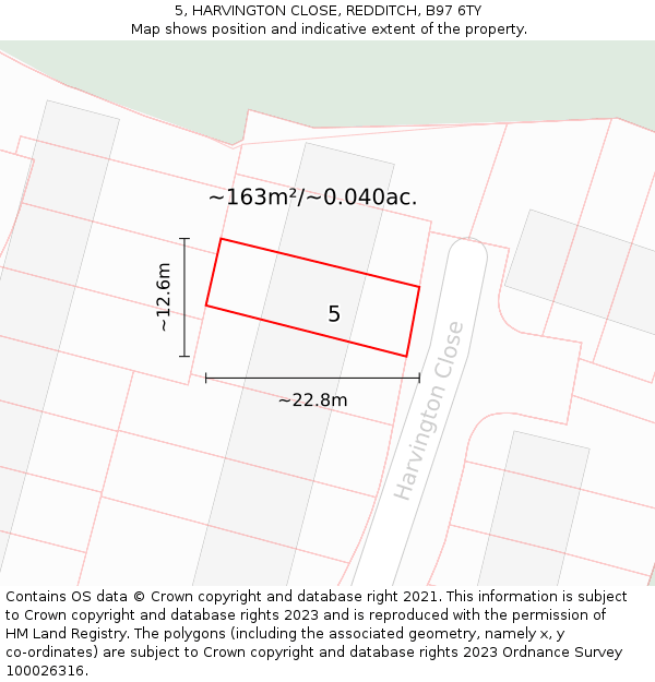 5, HARVINGTON CLOSE, REDDITCH, B97 6TY: Plot and title map