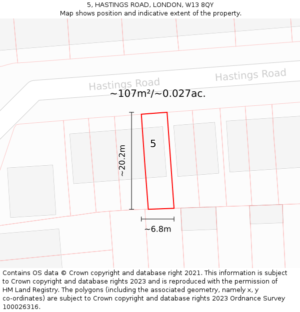 5, HASTINGS ROAD, LONDON, W13 8QY: Plot and title map