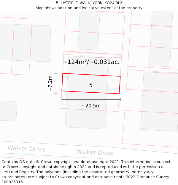 5, HATFIELD WALK, YORK, YO24 3LX: Plot and title map